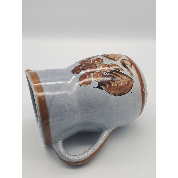 Tonala Mexican Pottery Pitcher Bird & Butterfly  Floral 7.75" Tall Signed AM VTG - Picture 8 of 12